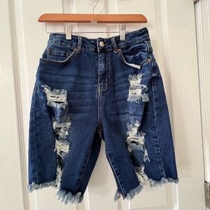 Wax Jean intentionally Distressed Denim Shorts with front & back pockets M